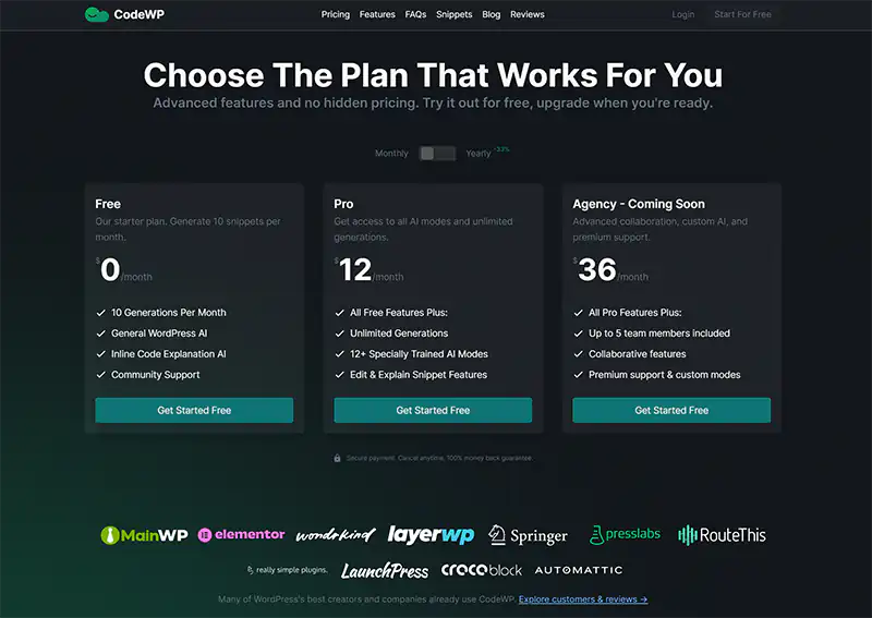 CodeWP Pricing