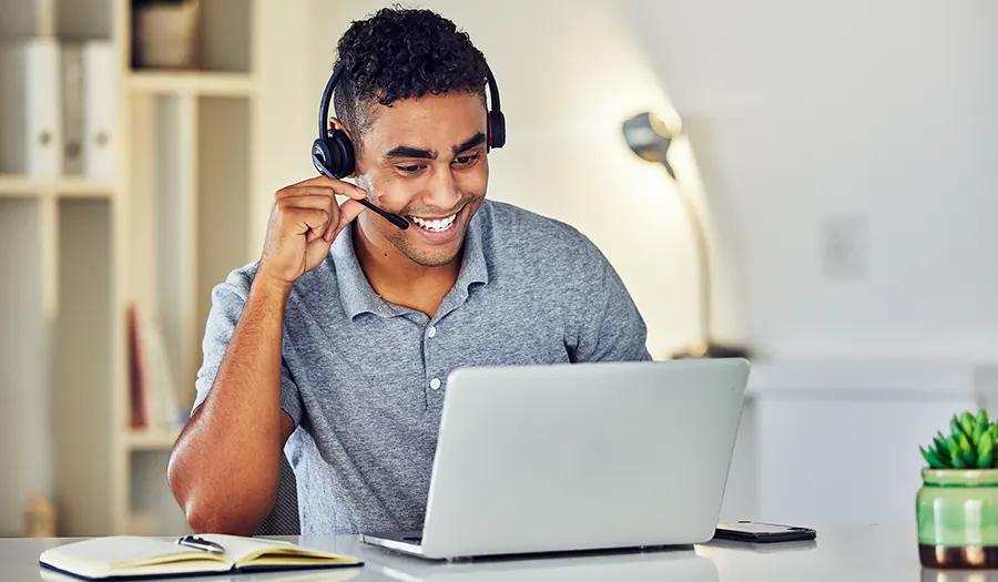 Man performing virtual assistance