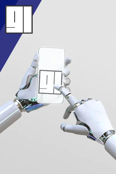 AI Robot clicking on GL logo on a mobile phone