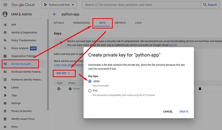 create a json key